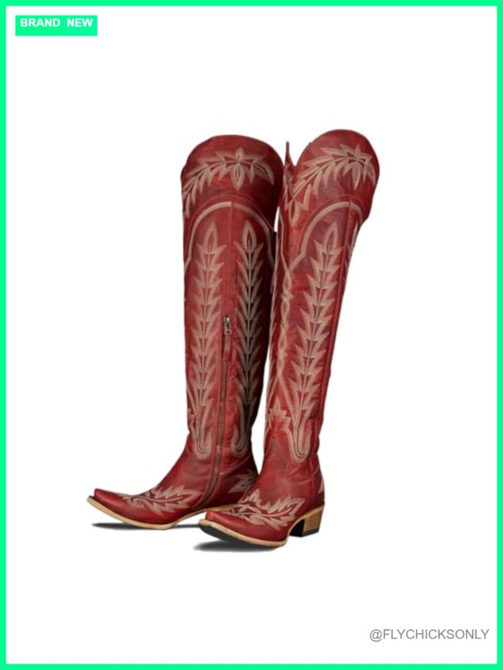 Over the Knee Western Boots Faux Leather Chunky Heel Side Zipper Thigh High